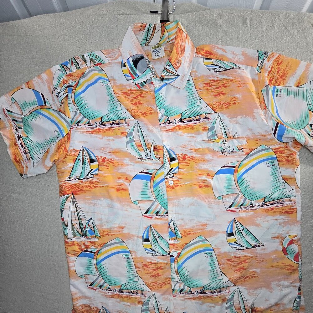 Rima SXM Shirt Mens Large Sailboat Print Caribbean Tropical Button Up